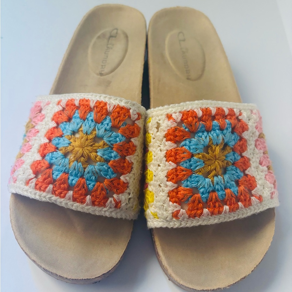 By CL Laundry | Crochet Platform Sandals | Boho Flower Child Eco-Friendly SZ39